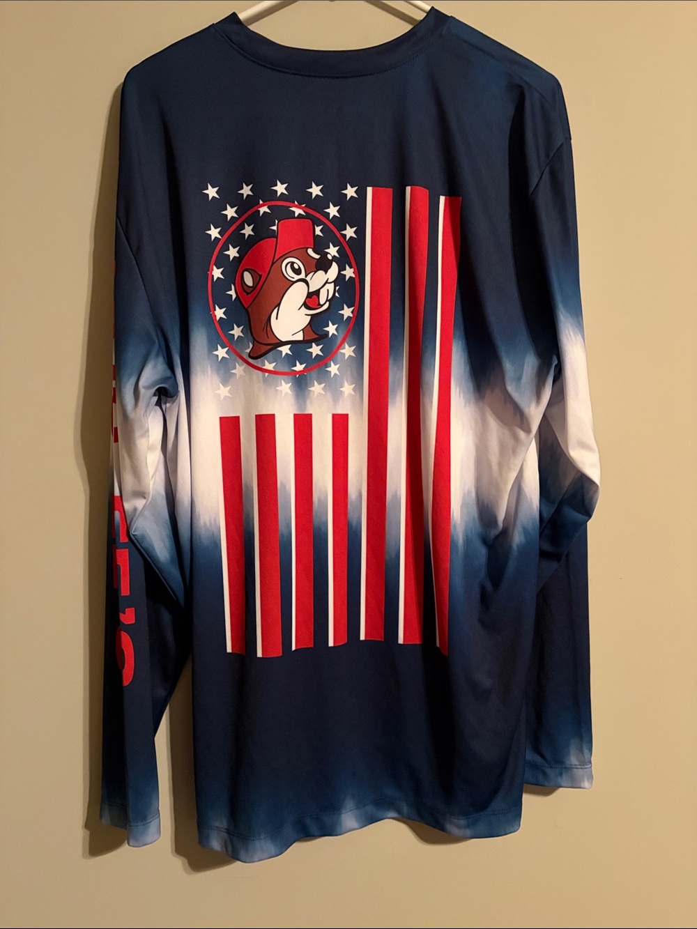 Bucee’s Unisex Long Sleeve Patriotic Navy and White Tie-Dye Performance Shirt